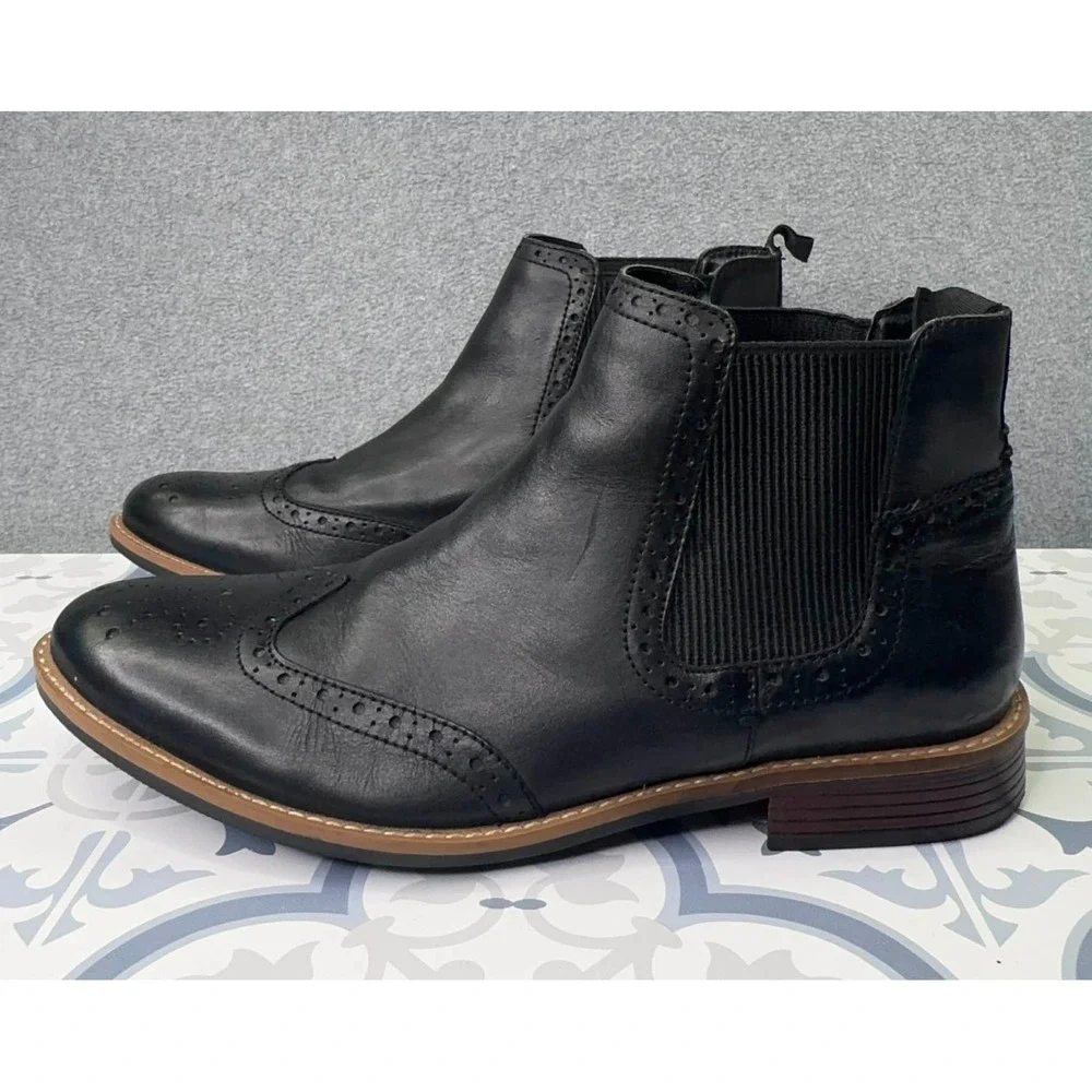 Silver Street‎ London Wing Tip Chelsea Boots Men's Size 10 Black Leather Slip On